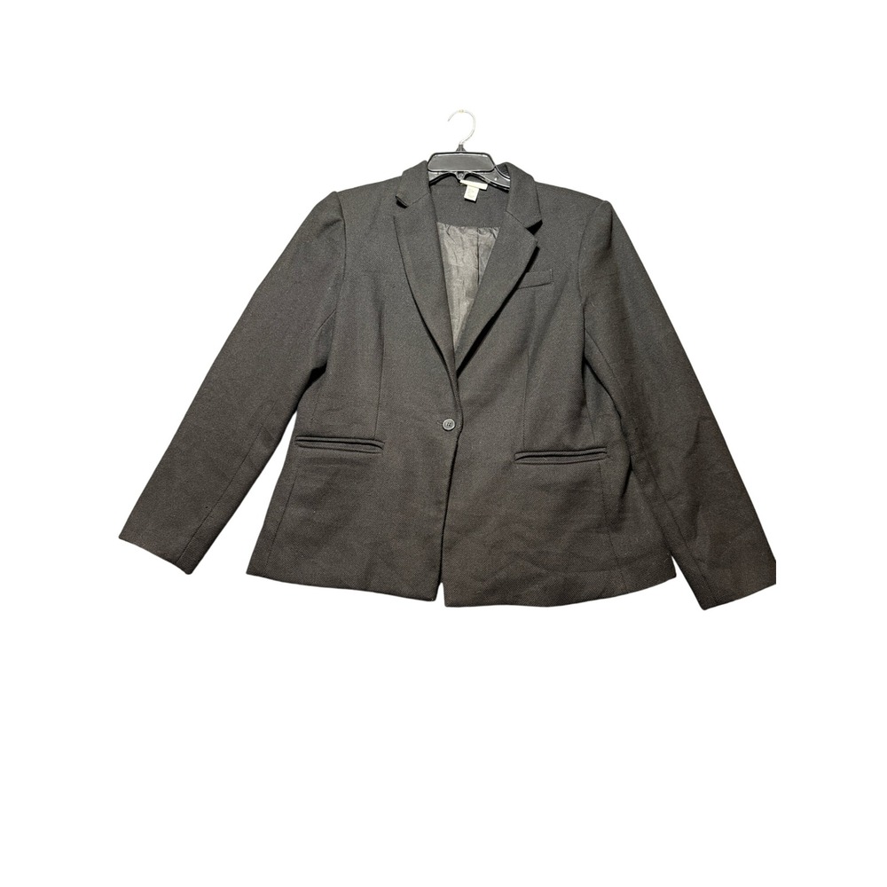 Adrienne Vittadini Blazer Women Large Black Textured One Button Professional